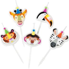 Talking Tables Party Safari Jungle Zoo Animal Birthday Cake Candles, Pack of 5, Wax Height 3cm, 1", Mixed Colors