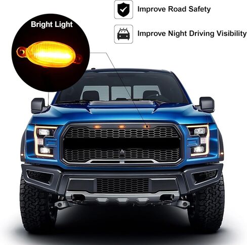 Front Grille Lights 3PCS 4LED Amber Marker Light Fit For 2010-2014 Ford F150 Raptor, 2017-2022 Ford F150 Raptor Factory Grilles, Grill Decorative LED Accessories (Not For Aftermarket) in Saudi Arabia
