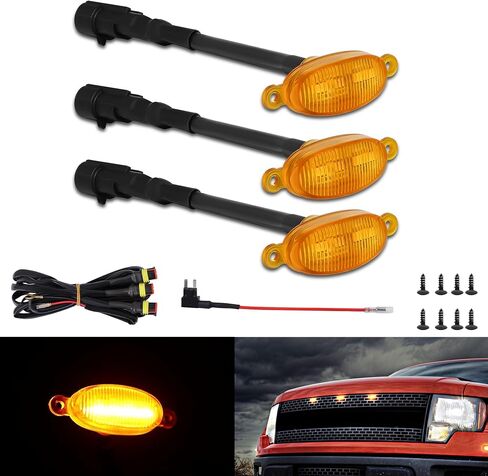 Front Grille Lights 3PCS 4LED Amber Marker Light Fit For 2010-2014 Ford F150 Raptor, 2017-2022 Ford F150 Raptor Factory Grilles, Grill Decorative LED Accessories (Not For Aftermarket) in Saudi Arabia