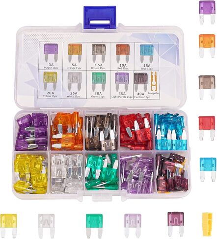 مجموعة متنوعة من 145 قطعة من صمامات السيارة، صمامات السيارات من نوع الشفرة، صمامات السيارات - صغيرة (3A 5A 7.5A 10A 15A 20A 25A 30A 35A 40A) للسيارة/SUV/RV/الشاحنة/السيارات/الدراجات النارية/القارب in Kuwait