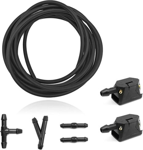 7 in 1 Windshield Washer Nozzle Kit with 4M Washer Fluid Hose and 4 Pcs Hose Connectors, 8mm Universal 4 Holes Arm Mounted Washer Nozzles, Suitable for Most Windshield Washer Nozzle Installation in Saudi Arabia