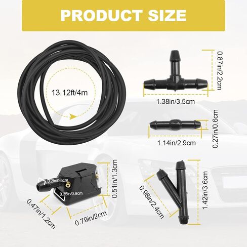 7 in 1 Windshield Washer Nozzle Kit with 4M Washer Fluid Hose and 4 Pcs Hose Connectors, 8mm Universal 4 Holes Arm Mounted Washer Nozzles, Suitable for Most Windshield Washer Nozzle Installation in Saudi Arabia