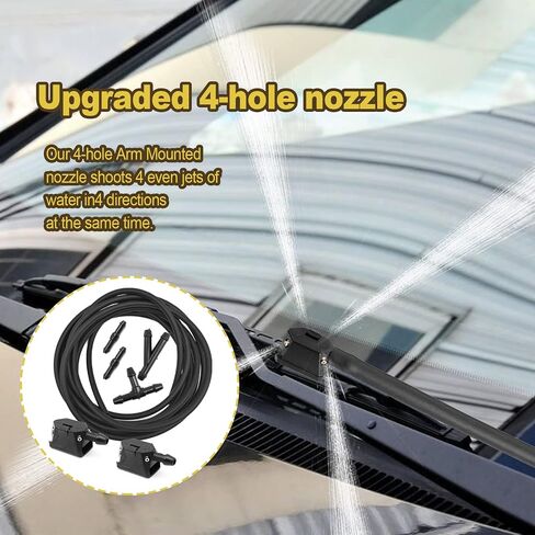 7 in 1 Windshield Washer Nozzle Kit with 4M Washer Fluid Hose and 4 Pcs Hose Connectors, 8mm Universal 4 Holes Arm Mounted Washer Nozzles, Suitable for Most Windshield Washer Nozzle Installation in Saudi Arabia