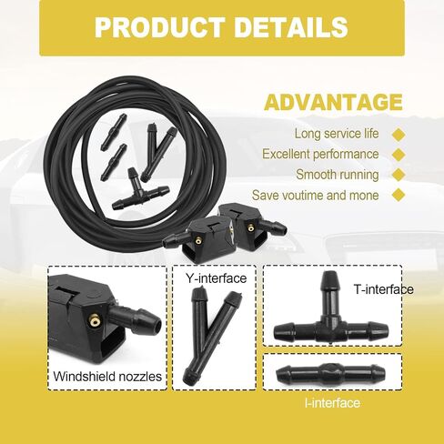 7 in 1 Windshield Washer Nozzle Kit with 4M Washer Fluid Hose and 4 Pcs Hose Connectors, 8mm Universal 4 Holes Arm Mounted Washer Nozzles, Suitable for Most Windshield Washer Nozzle Installation in Saudi Arabia