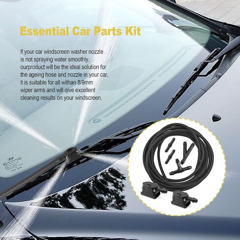 7 in 1 Windshield Washer Nozzle Kit with 4M Washer Fluid Hose and 4 Pcs Hose Connectors, 8mm Universal 4 Holes Arm Mounted Washer Nozzles, Suitable for Most Windshield Washer Nozzle Installation in Saudi Arabia