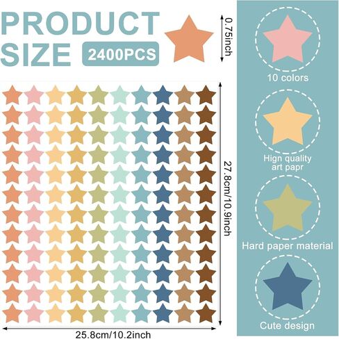 Whaline 2400Pcs Boho Heart Mini Sticker 10 Colors Paper Decals Colorful Self-Adhesive Sticker Labels for Classroom Envelopes Seals Scrapbook Gifts DIY Supplies, 0.75 in in Kuwait