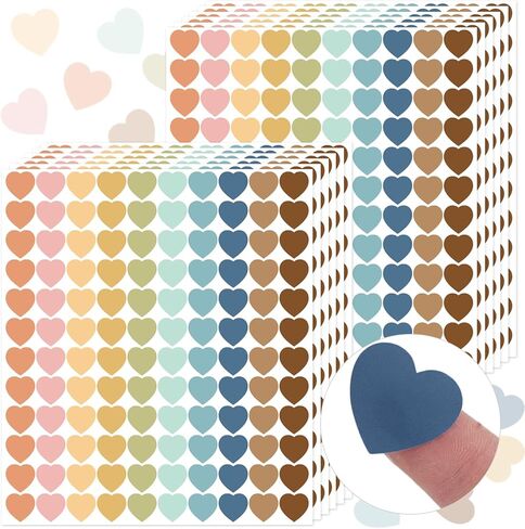 Whaline 2400Pcs Boho Heart Mini Sticker 10 Colors Paper Decals Colorful Self-Adhesive Sticker Labels for Classroom Envelopes Seals Scrapbook Gifts DIY Supplies, 0.75 in in Kuwait