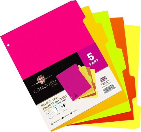 Pukka Pad, 5 Dividers, Binder Notebook File Page Separators, 5 Packs of 5 Tab Set, 8 ½ x 11 in. Neon Colors in Saudi Arabia