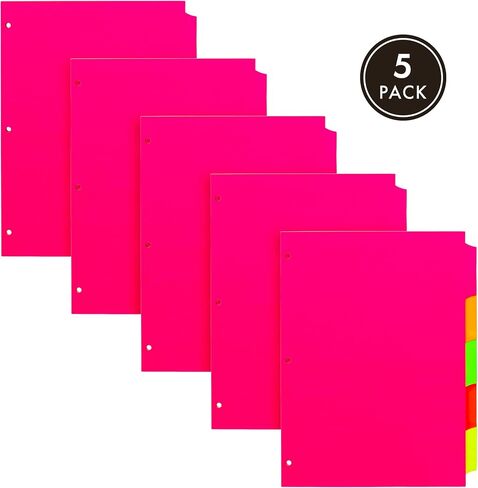 Pukka Pad, 5 Dividers, Binder Notebook File Page Separators, 5 Packs of 5 Tab Set, 8 ½ x 11 in. Neon Colors in Saudi Arabia