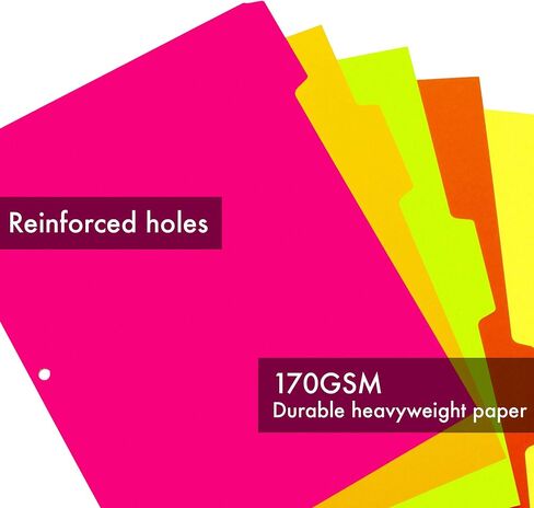 Pukka Pad, 5 Dividers, Binder Notebook File Page Separators, 5 Packs of 5 Tab Set, 8 ½ x 11 in. Neon Colors in Saudi Arabia