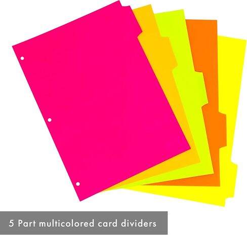 Pukka Pad, 5 Dividers, Binder Notebook File Page Separators, 5 Packs of 5 Tab Set, 8 ½ x 11 in. Neon Colors in Saudi Arabia
