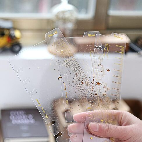 فواصل الموثق مع فواصل التبويب 6 حلقات فواصل الموثق 3 قطع من رقائق الذهب الشفاف مقسم A6 فواصل مؤشر الموثق المعدني البلاستيكي مسطرة قابلة للإدراج علامات تبويب الصفحة in Kuwait