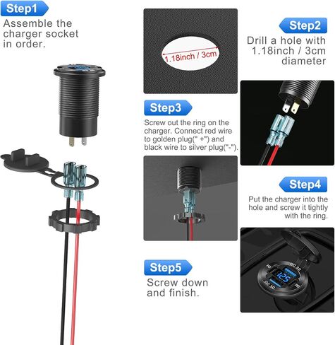 Upgraded 4 Port 12V USB Outlet Aluminum Charger, 78W Dual PD & QC Multiple USB Port for Car, USB C Cigarette Lighter Replacement 12 Volt Socket with Voltmeter Waterproof for Marine Boat Motorcycle RV in Saudi Arabia