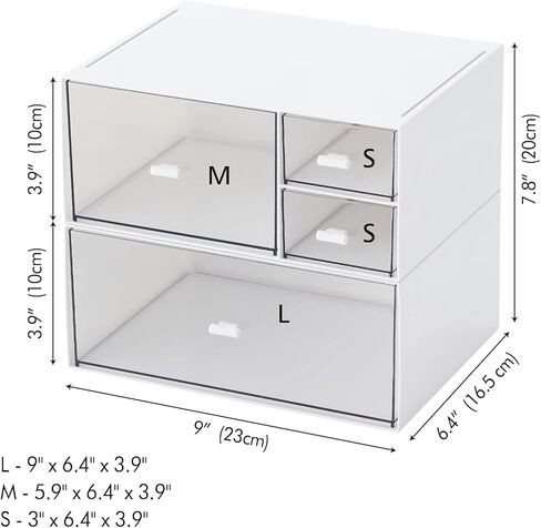 Desk Storage Box with 4 Drawers, Stackable Organizer Drawers, Clear Plastic Desktop Organizer for Bathroom Home Dorm Office, 2 Tiers, Matte White in Kuwait