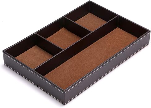 BTSKY 4 فتحات منظم أدراج المكتب، مقسم تخزين درج من جلد البولي يوريثان لمستلزمات المكتب المكتبية، مجموعة قيمة وملحقات صينية تخزين سطح المكتب متعددة الأغراض (أسود) in Kuwait