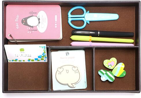 BTSKY 4 فتحات منظم أدراج المكتب، مقسم تخزين درج من جلد البولي يوريثان لمستلزمات المكتب المكتبية، مجموعة قيمة وملحقات صينية تخزين سطح المكتب متعددة الأغراض (أسود) in Kuwait