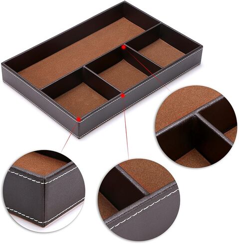 BTSKY 4 فتحات منظم أدراج المكتب، مقسم تخزين درج من جلد البولي يوريثان لمستلزمات المكتب المكتبية، مجموعة قيمة وملحقات صينية تخزين سطح المكتب متعددة الأغراض (أسود) in Kuwait