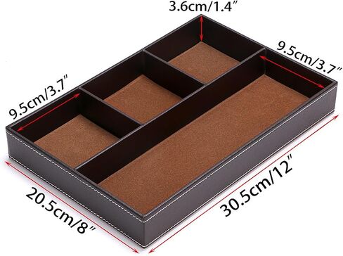 BTSKY 4 فتحات منظم أدراج المكتب، مقسم تخزين درج من جلد البولي يوريثان لمستلزمات المكتب المكتبية، مجموعة قيمة وملحقات صينية تخزين سطح المكتب متعددة الأغراض (أسود) in Kuwait
