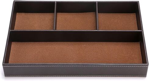 BTSKY 4 فتحات منظم أدراج المكتب، مقسم تخزين درج من جلد البولي يوريثان لمستلزمات المكتب المكتبية، مجموعة قيمة وملحقات صينية تخزين سطح المكتب متعددة الأغراض (أسود) in Kuwait