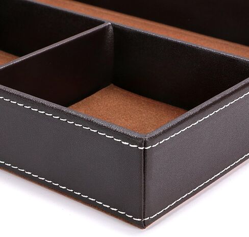 BTSKY 4 فتحات منظم أدراج المكتب، مقسم تخزين درج من جلد البولي يوريثان لمستلزمات المكتب المكتبية، مجموعة قيمة وملحقات صينية تخزين سطح المكتب متعددة الأغراض (أسود) in Kuwait