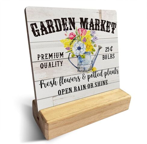 Country Garden Market Wooden Plaque Sign Desk Decor Rustic Summer Floral Desk Sign Decor for Home Garden Farmhouse 4 x 4 Inches in Saudi Arabia
