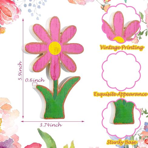 4 Pcs Wooden Flower Shelf Sitter Retro Daisy Standing Tabletop Decor Rustic Daisy Decorations Wood Tiered Tray Sign Daisy Centerpiece Floral Block for Spring Easter Party(Classic Color) in Saudi Arabia