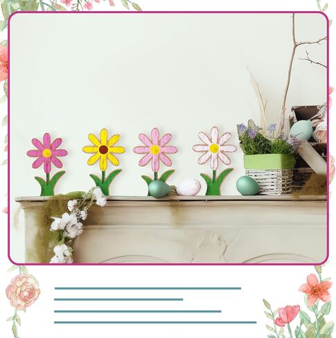 4 Pcs Wooden Flower Shelf Sitter Retro Daisy Standing Tabletop Decor Rustic Daisy Decorations Wood Tiered Tray Sign Daisy Centerpiece Floral Block for Spring Easter Party(Classic Color) in Saudi Arabia