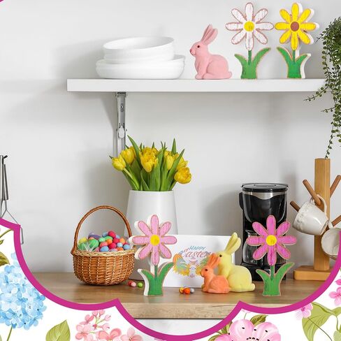 4 Pcs Wooden Flower Shelf Sitter Retro Daisy Standing Tabletop Decor Rustic Daisy Decorations Wood Tiered Tray Sign Daisy Centerpiece Floral Block for Spring Easter Party(Classic Color) in Saudi Arabia