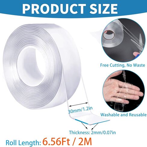 شريط مزدوج الجوانب للجدران، شريط تثبيت قابل للإزالة وشديد التحمل - لاصق قوي، قابل للغسل وقابل لإعادة الاستخدام - شريط حائط لتزيين السجاد بالصور - بكرة شريط 6.56 قدم، 1.18 بوصة in Kuwait