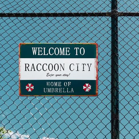 لافتة معدنية من القصدير شخصية ريترو مقيم مرحبًا بكم في مدينة الراكون، لافتة مظلة للمنزل، لافتة حديد من المواد المنزلية، علامة تزيين معدنية أنيقة، 12 * 8 بوصة in Kuwait