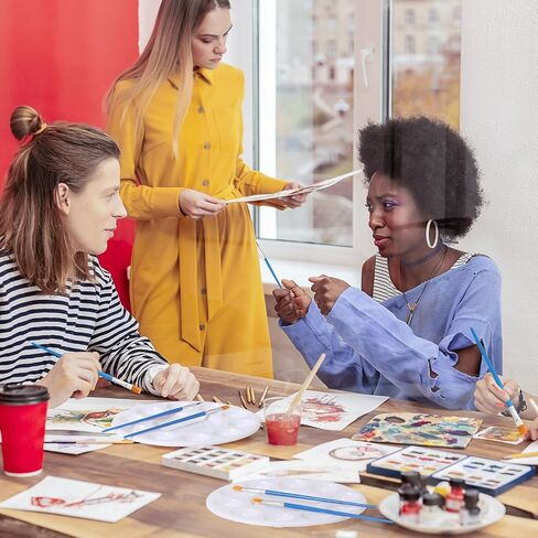 Paint Brushes Palettes Set 100 Pcs Nylon Painting Brush 50 Pcs Round Paint Tray Palettes Plastic Pallets Nylon Hair Paintbrush for Acrylic Oil Watercolor Students Art Paint Party Supplies in Kuwait