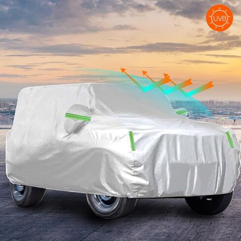 غطاء سيارة D-Lumina RAV-4 متوافق مع 2019 2020 2021 2022 2023 2024 Toyota RAV4-600D قماش أكسفورد، مع باب بسحاب مقاوم للماء في جميع الأحوال الجوية الخارجية والداخلية، أغطية كاملة للسيارات، فضي وأخضر in Saudi Arabia