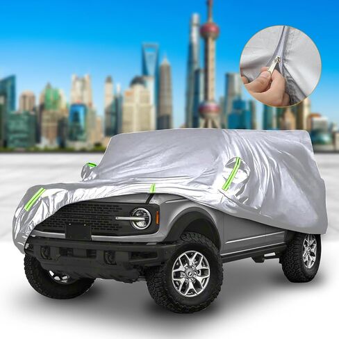 غطاء سيارة D-Lumina RAV-4 متوافق مع 2019 2020 2021 2022 2023 2024 Toyota RAV4-600D قماش أكسفورد، مع باب بسحاب مقاوم للماء في جميع الأحوال الجوية الخارجية والداخلية، أغطية كاملة للسيارات، فضي وأخضر in Saudi Arabia