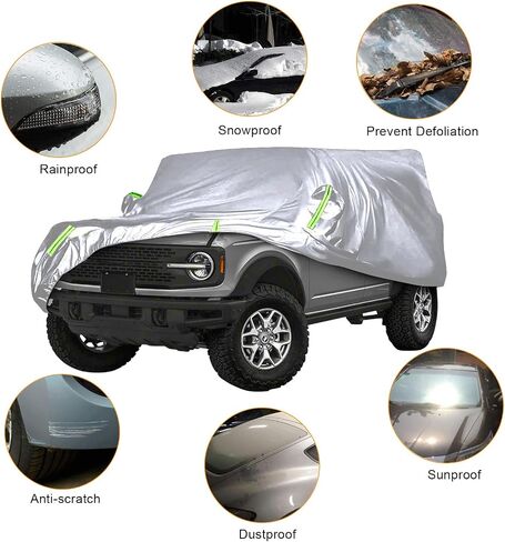 غطاء سيارة D-Lumina RAV-4 متوافق مع 2019 2020 2021 2022 2023 2024 Toyota RAV4-600D قماش أكسفورد، مع باب بسحاب مقاوم للماء في جميع الأحوال الجوية الخارجية والداخلية، أغطية كاملة للسيارات، فضي وأخضر in Saudi Arabia