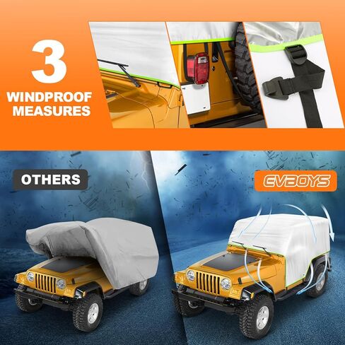 غطاء سيارة مقاوم للرياح، غطاء كابينة لـ CJ/Wrangler TJ 2 باب/غطاء رانجلر YJ 2 Door1976-2006، الملحقات، مقاوم للماء والرياح والغبار، حماية من جميع الأحوال الجوية in Kuwait