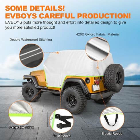 غطاء سيارة مقاوم للرياح، غطاء كابينة لـ CJ/Wrangler TJ 2 باب/غطاء رانجلر YJ 2 Door1976-2006، الملحقات، مقاوم للماء والرياح والغبار، حماية من جميع الأحوال الجوية in Kuwait