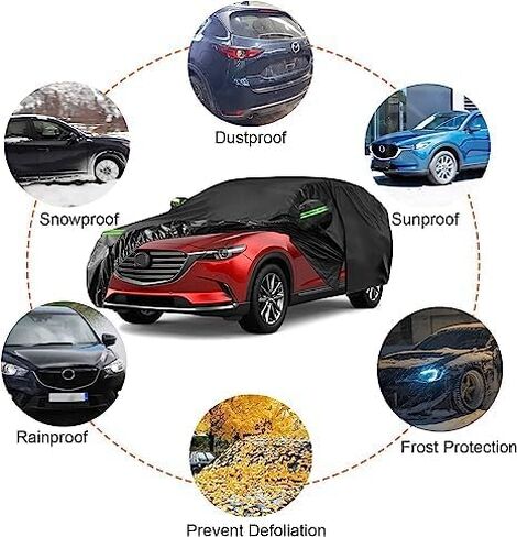 غطاء سيارة متوافق مع Mazda CX - 5 2013-2020 2021 2022، 210T أغطية سيارات لجميع الأحوال الجوية مع سحاب باب داخلي من القطن للثلج والمطر والغبار وحماية الطلاء 180 * 73 * 67 بوصة in Saudi Arabia