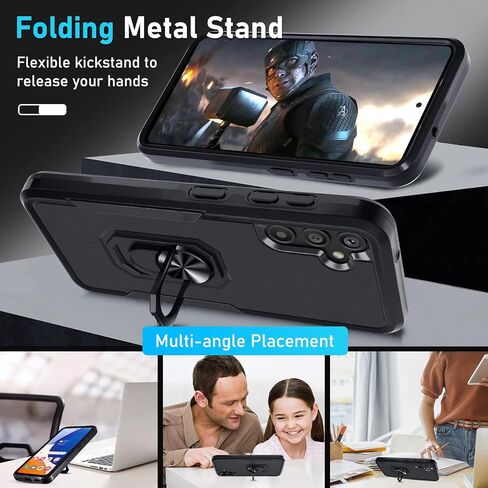 Janmitta Compatible with Galaxy A54 5G Case,with 1 Pack Screen Protector+1 Pack Camera Lens Protector,Shockproof Full Body Phone Cover,Built in Finger Ring Holder Kickstand,2023 Black Matte in Saudi Arabia