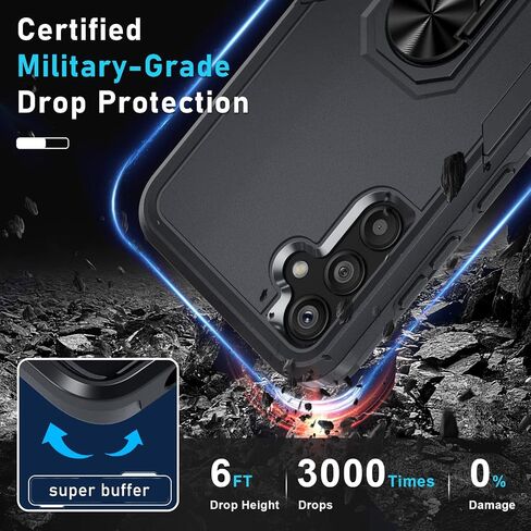 Janmitta Compatible with Galaxy A54 5G Case,with 1 Pack Screen Protector+1 Pack Camera Lens Protector,Shockproof Full Body Phone Cover,Built in Finger Ring Holder Kickstand,2023 Black Matte in Saudi Arabia