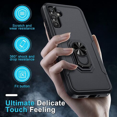 Janmitta Compatible with Galaxy A54 5G Case,with 1 Pack Screen Protector+1 Pack Camera Lens Protector,Shockproof Full Body Phone Cover,Built in Finger Ring Holder Kickstand,2023 Black Matte in Saudi Arabia