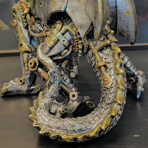 تمثال ثلاثي الرأس التنين Steampunk تمثال تنين القوطية الميكانيكية والعتاد يجلس التنين نظرة معدنية تمثال راتنج للديكور المنزل in Kuwait