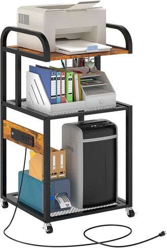 حامل طابعة WEENFON مع رف تخزين قابل للتعديل، طاولة طابعة 3 طبقات بعجلات، عربة دوارة مع منافذ طاقة ومنافذ USB، آلة التقطيع وحامل وحدة المعالجة المركزية للمكتب المنزلي، غرفة المعيشة، بني ريفي in Kuwait