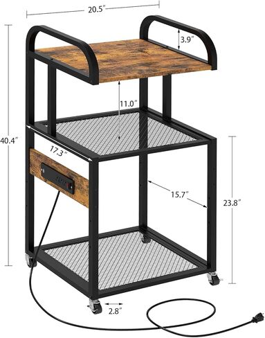 حامل طابعة WEENFON مع رف تخزين قابل للتعديل، طاولة طابعة 3 طبقات بعجلات، عربة دوارة مع منافذ طاقة ومنافذ USB، آلة التقطيع وحامل وحدة المعالجة المركزية للمكتب المنزلي، غرفة المعيشة، بني ريفي in Kuwait