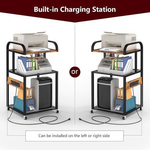 حامل طابعة WEENFON مع رف تخزين قابل للتعديل، طاولة طابعة 3 طبقات بعجلات، عربة دوارة مع منافذ طاقة ومنافذ USB، آلة التقطيع وحامل وحدة المعالجة المركزية للمكتب المنزلي، غرفة المعيشة، بني ريفي in Kuwait