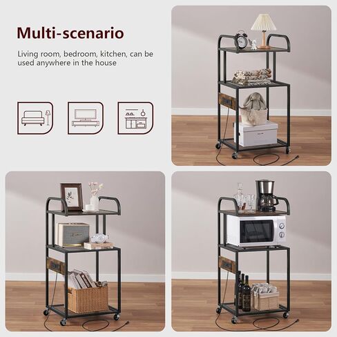 حامل طابعة WEENFON مع رف تخزين قابل للتعديل، طاولة طابعة 3 طبقات بعجلات، عربة دوارة مع منافذ طاقة ومنافذ USB، آلة التقطيع وحامل وحدة المعالجة المركزية للمكتب المنزلي، غرفة المعيشة، بني ريفي in Kuwait