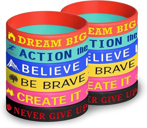 24 قطعة من الأساور المطاطية التحفيزية من ASTARON، أساور سيليكون ملهمة للرجال والنساء والأطفال والكبار، 6 أنماط in Kuwait