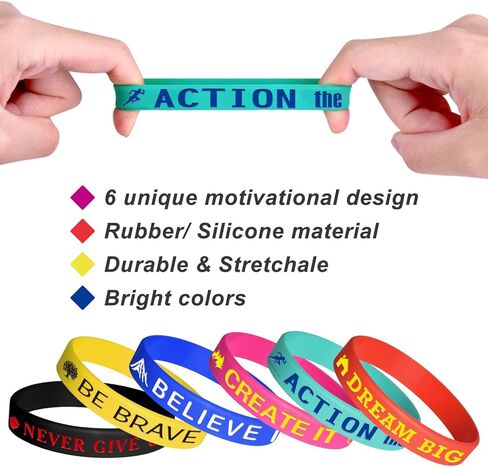 24 قطعة من الأساور المطاطية التحفيزية من ASTARON، أساور سيليكون ملهمة للرجال والنساء والأطفال والكبار، 6 أنماط in Kuwait