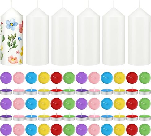 66 Pcs DIY Candle Painting Kit with Tea Lights Candles Include 6 White Pillar Candles 60 Colored Tealight Candles for Crafts Birthday Wedding Party Favors(2" X 5") in Saudi Arabia