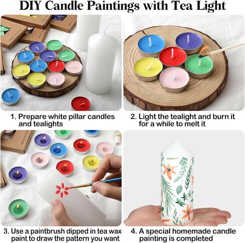 66 Pcs DIY Candle Painting Kit with Tea Lights Candles Include 6 White Pillar Candles 60 Colored Tealight Candles for Crafts Birthday Wedding Party Favors(2" X 5") in Saudi Arabia