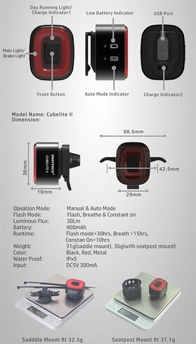 USB Rechargeable LED Bike Tail Light, CUBELITE II Smart Bicycle Light, Brake Induction, Multiple Lighting Mode, IPX5 Waterproof Cycle Torch Small Detachable Rear Safety Red Bicycle Blinker in Saudi Arabia